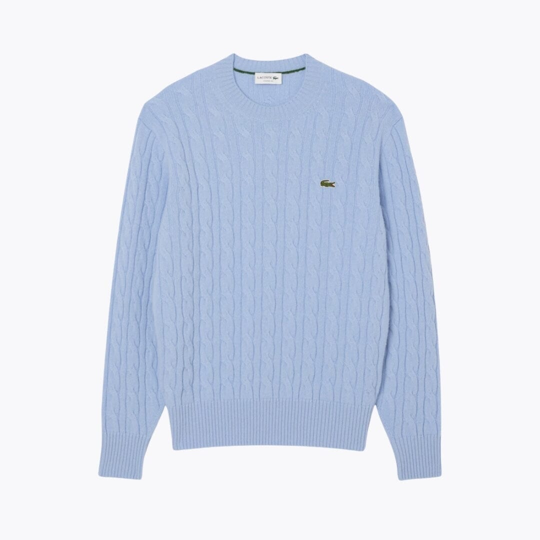 Lacoste Cable Knit Carded Wool Crew Neck Sweater LS Pale Blue S