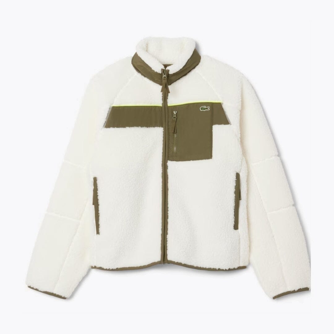 Lacoste Colour-Block Sherpa Fleece Jacket LS White / Khaki Green S