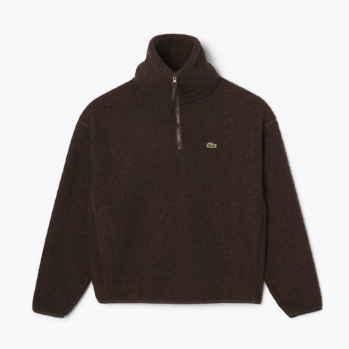 Lacoste High Zipped Neck Polar Fleece Sweatshirt LS Brown S