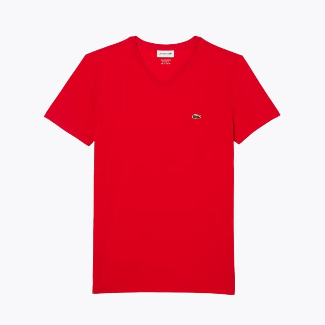 Lacoste Lightweight Cotton Pima V Neck T-shirt LS Rouge S
