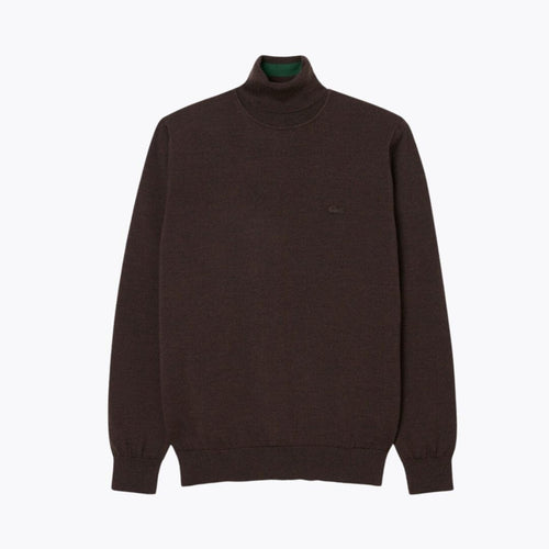 Lacoste Merino Wool Roll Neck Sweater LS Brown S