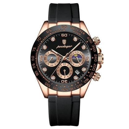 Poedagar Chronograph Time Date LS Rose Gold Black