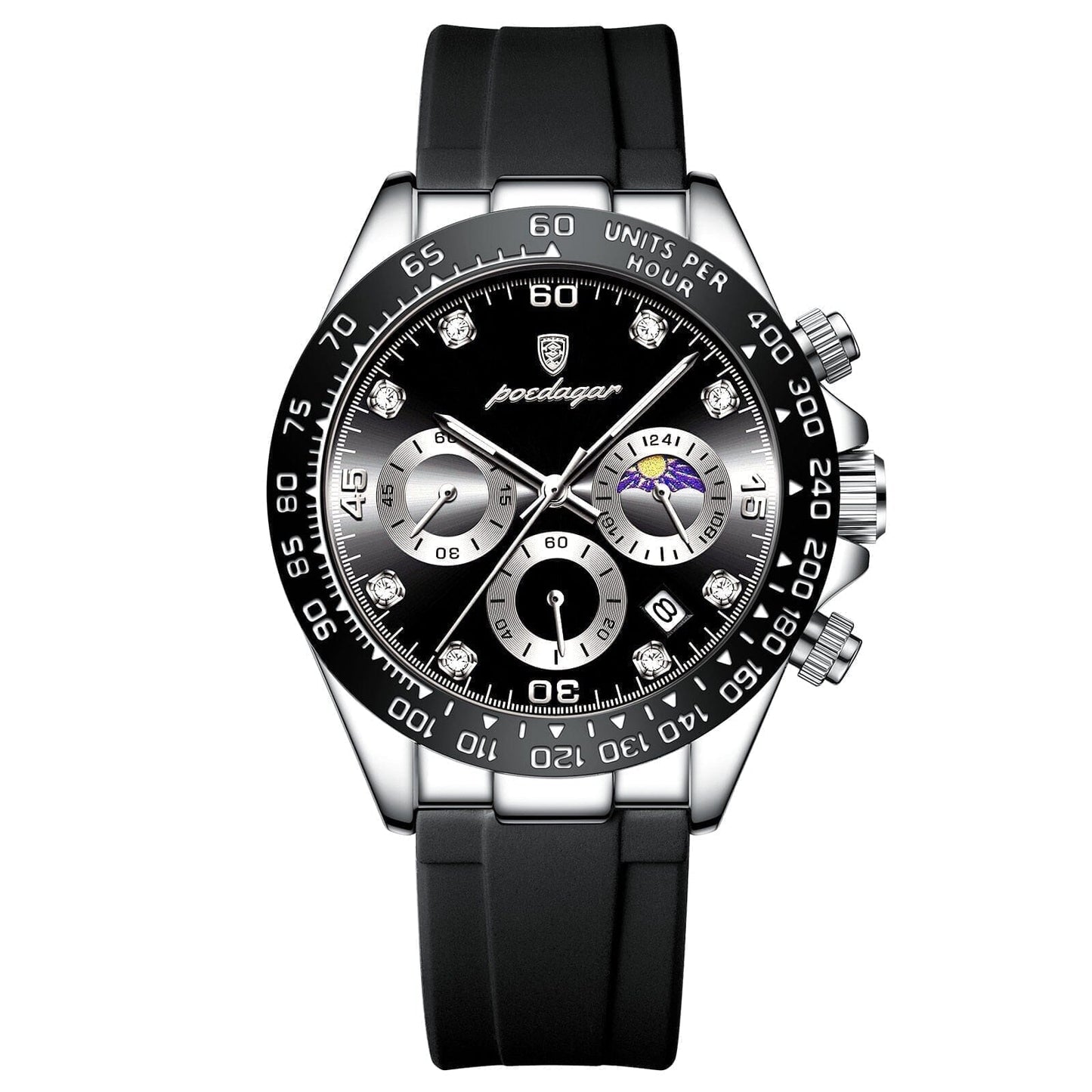 Poedagar Chronograph Time Date LS Silver Black