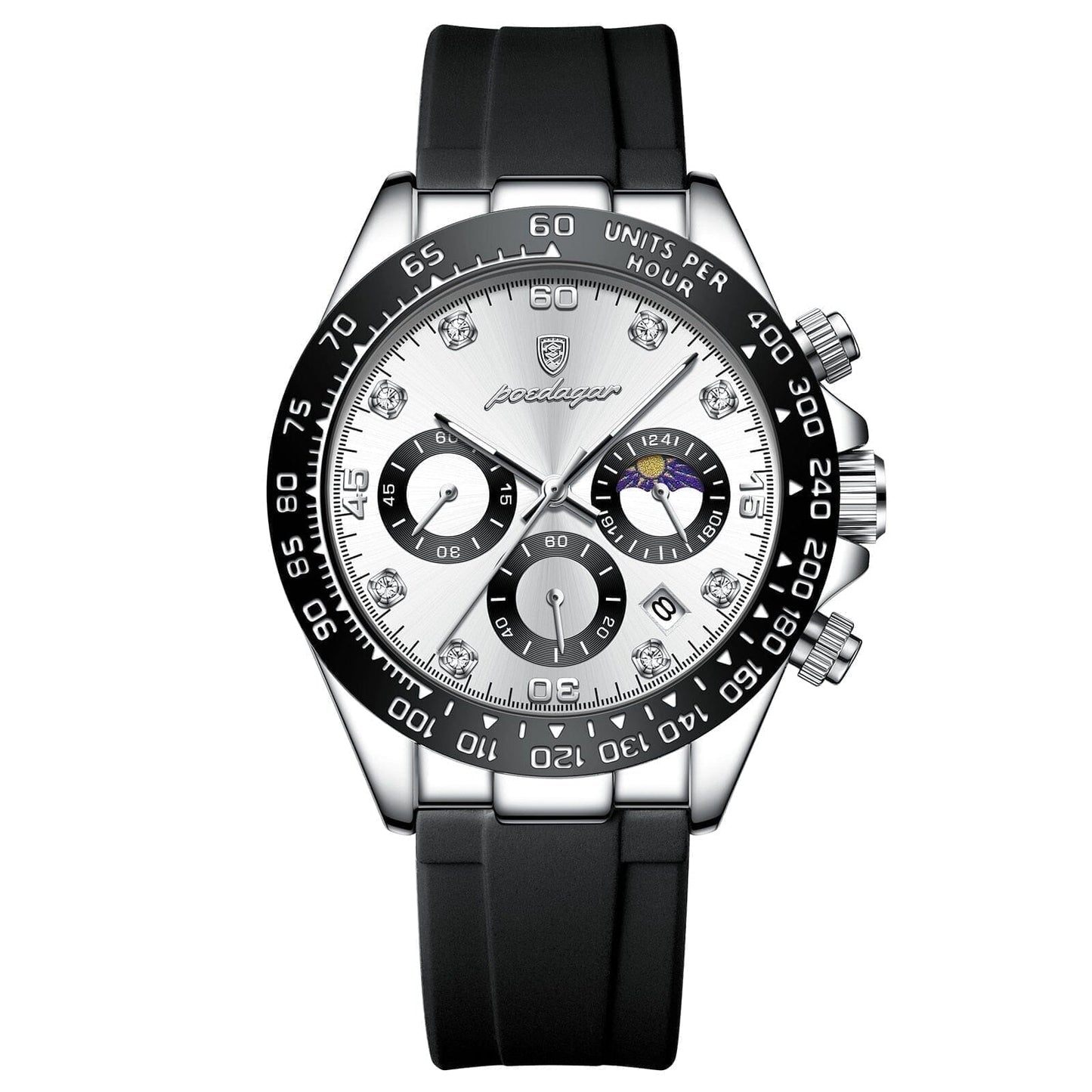 Poedagar Chronograph Time Date LS Silver White