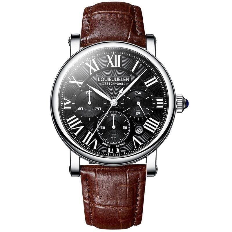 Poedagar Executive Classic LS Silver With Black Leather Background
