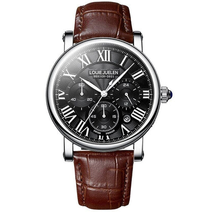 Poedagar Executive Classic LS Silver With Black Leather Background