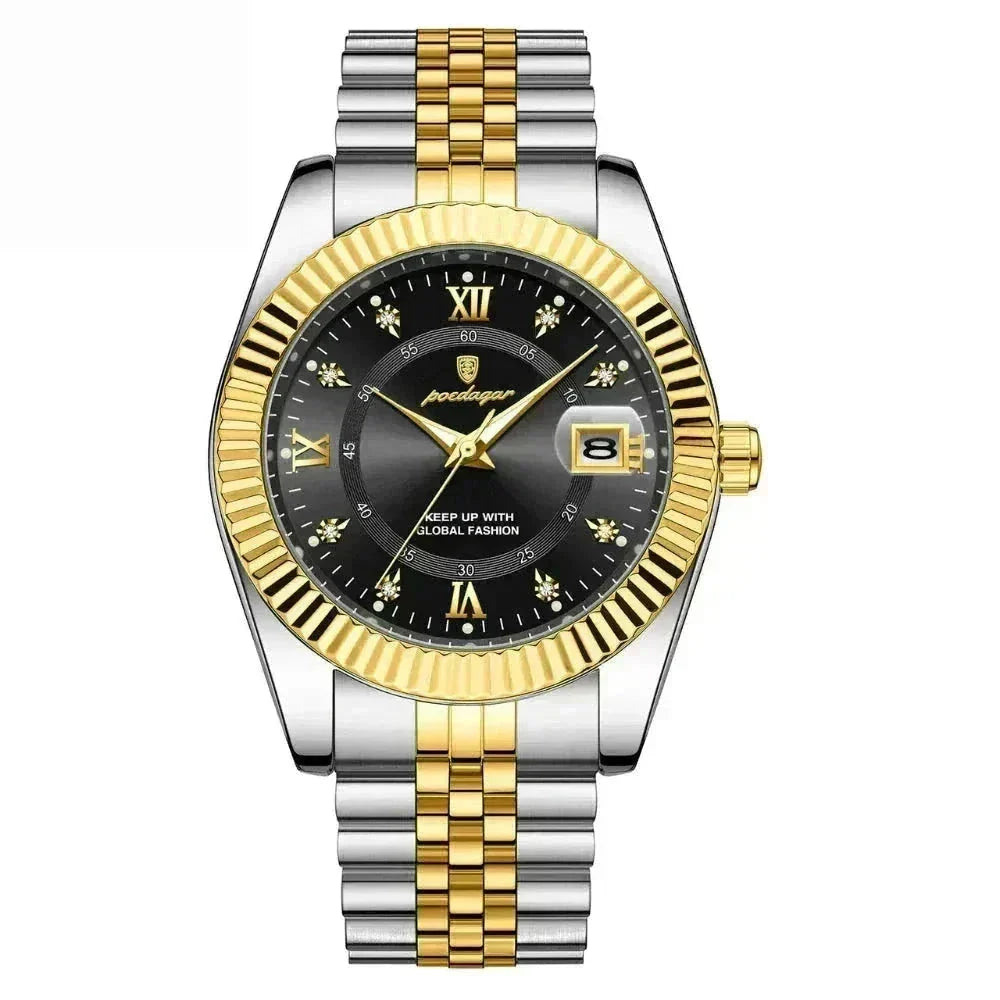Poedagar Goldenstar – 40Mm Watch | Waterproof | Stainless Steel LS Black