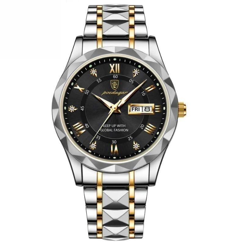 Poedagar Luminous Steel Watch 40 Mm – Waterproof | Transfer Steel LS Black
