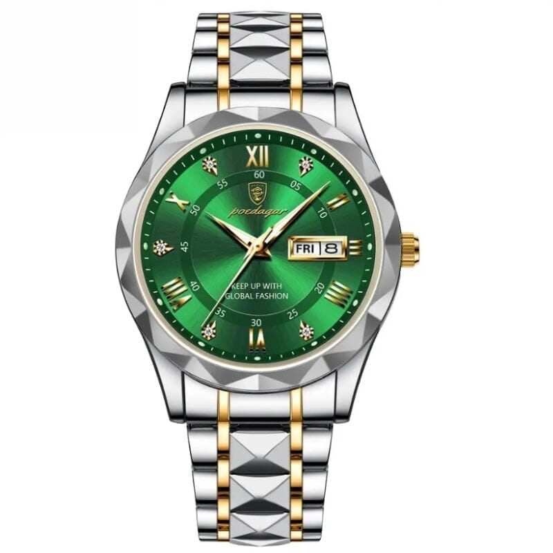 Poedagar Luminous Steel Watch 40 Mm – Waterproof | Transfer Steel LS Green