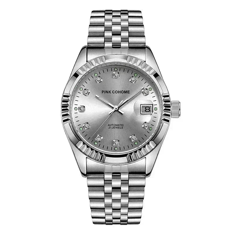 Poedagar Pink Cohome Automatic LS Silver White