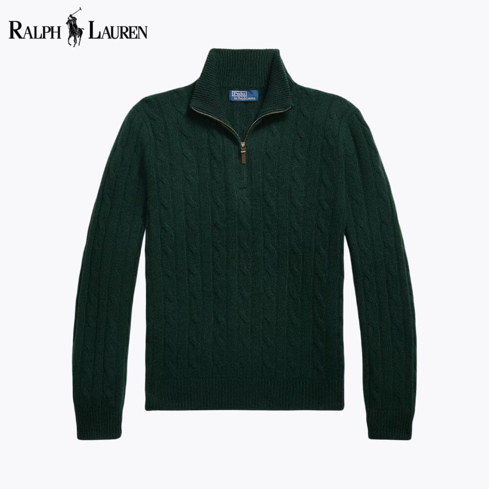 Ralph Lauren Cable-Knit Cashmere Quarter-Zip Jumper LS Green S