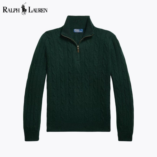 Ralph Lauren Cable-Knit Cashmere Quarter-Zip Jumper LS Green S
