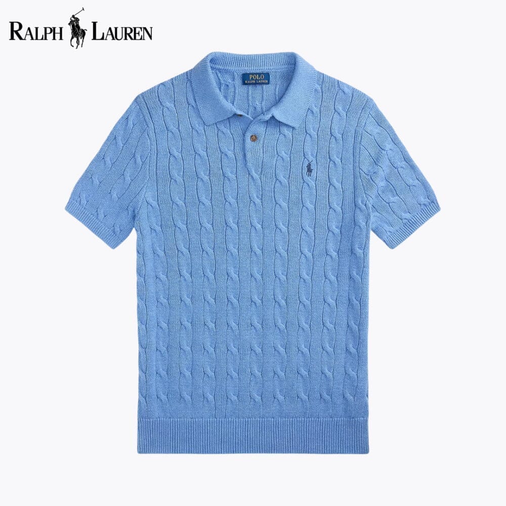 Ralph Lauren Cable-Knit Cotton Polo-Collar Sweater LS Blue S