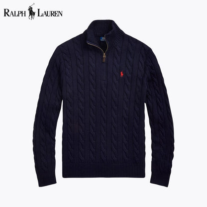Ralph Lauren Chunky Cable-Knit Cotton Quarter-Zip Sweater LS Blue Navy S