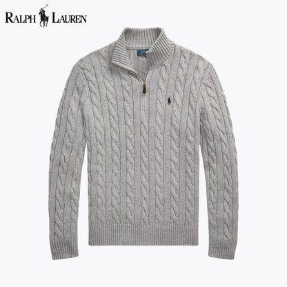 Ralph Lauren Chunky Cable-Knit Cotton Quarter-Zip Sweater LS Grey S