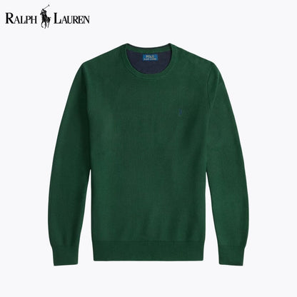 Ralph Lauren Mesh-Knit Cotton Crewneck Sweater LS Vintage Pine S