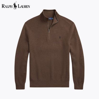 Ralph Lauren Mesh-Knit Cotton Quarter-Zip Sweater LS Brown S