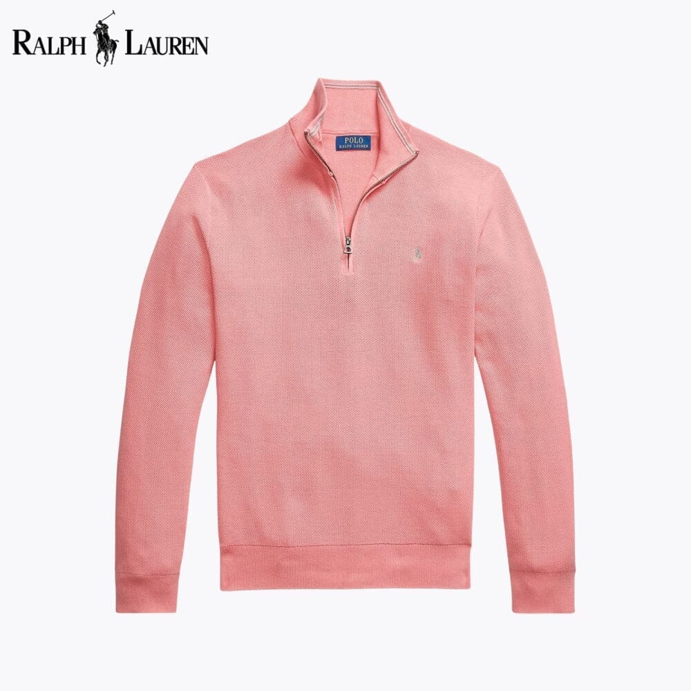 Ralph Lauren Mesh-Knit Cotton Quarter-Zip Sweater LS Rose S