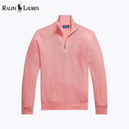 Ralph Lauren Mesh-Knit Cotton Quarter-Zip Sweater LS Rose S