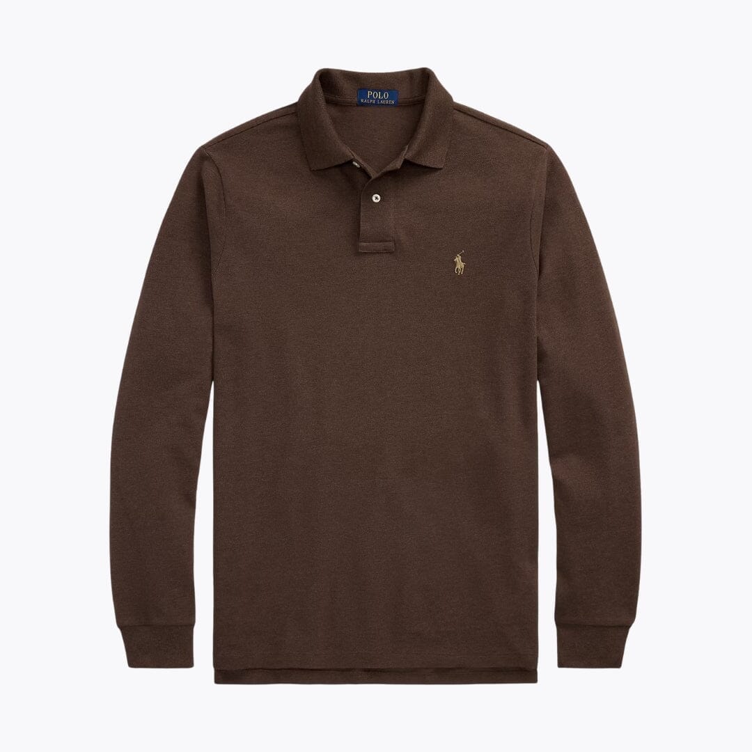 Ralph Lauren Mesh Long-Sleeve Polo Shirt LS Nutmeg Brown Heather S