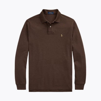 Ralph Lauren Mesh Long-Sleeve Polo Shirt LS Nutmeg Brown Heather S