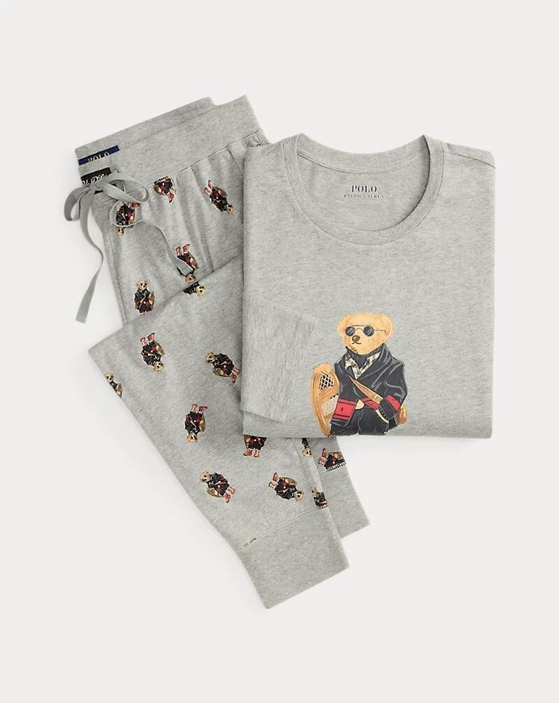 Ralph Lauren Polo Bear Jersey Sleep Set LS Andover Heather S