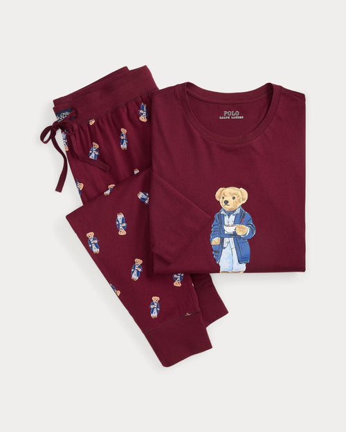 Ralph Lauren Polo Bear Jersey Sleep Set LS Classic Wine S