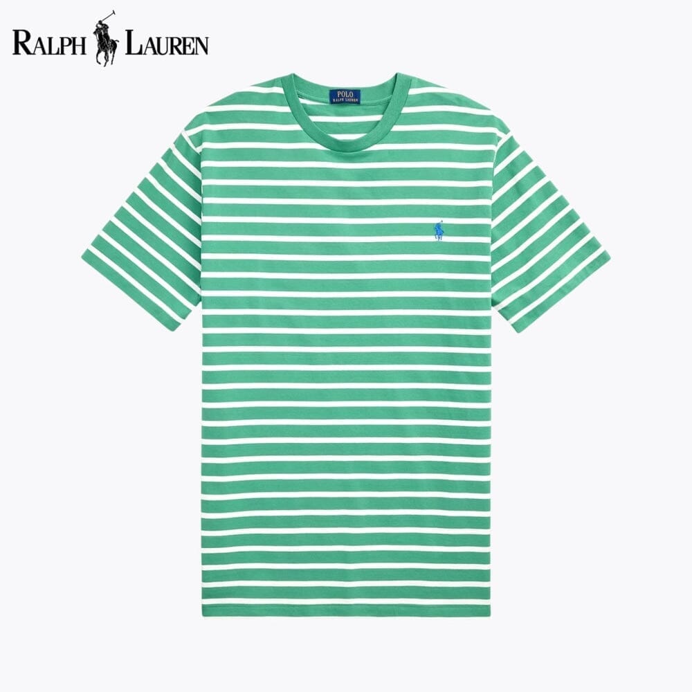 Ralph Lauren Striped Jersey Crewneck T-Shirt LS Green/White S