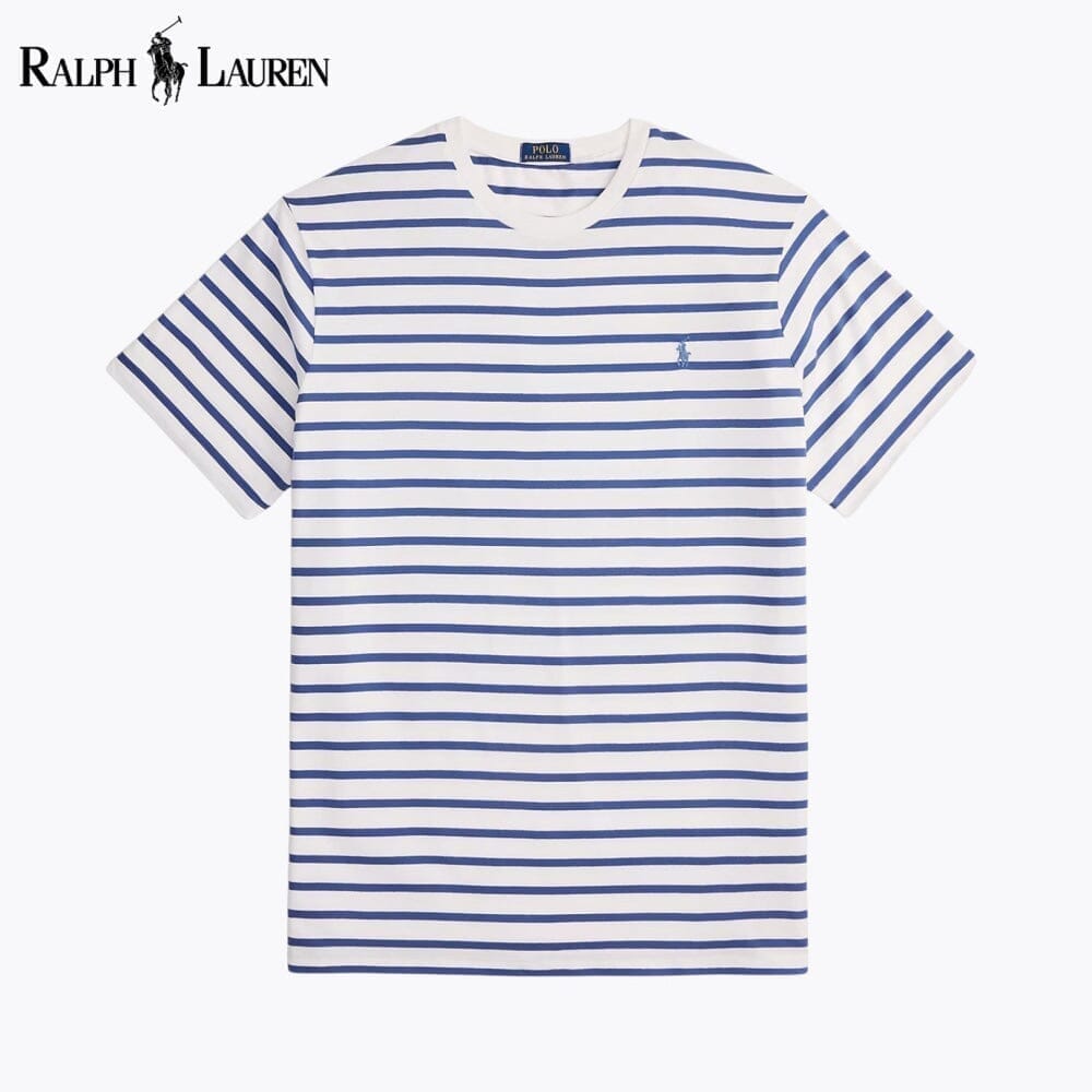 Ralph Lauren Striped Jersey Crewneck T-Shirt LS White/Old Royal S