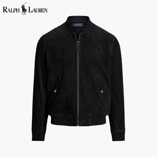 Ralph Lauren Suede Bomber Jacket LS Polo Black S