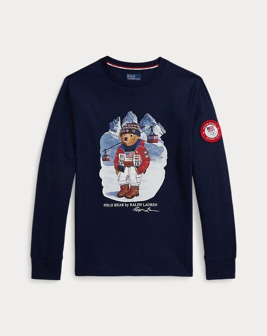 Ralph Lauren Team Usa Polo Bear Cotton T-Shirt LS Refined Navy S